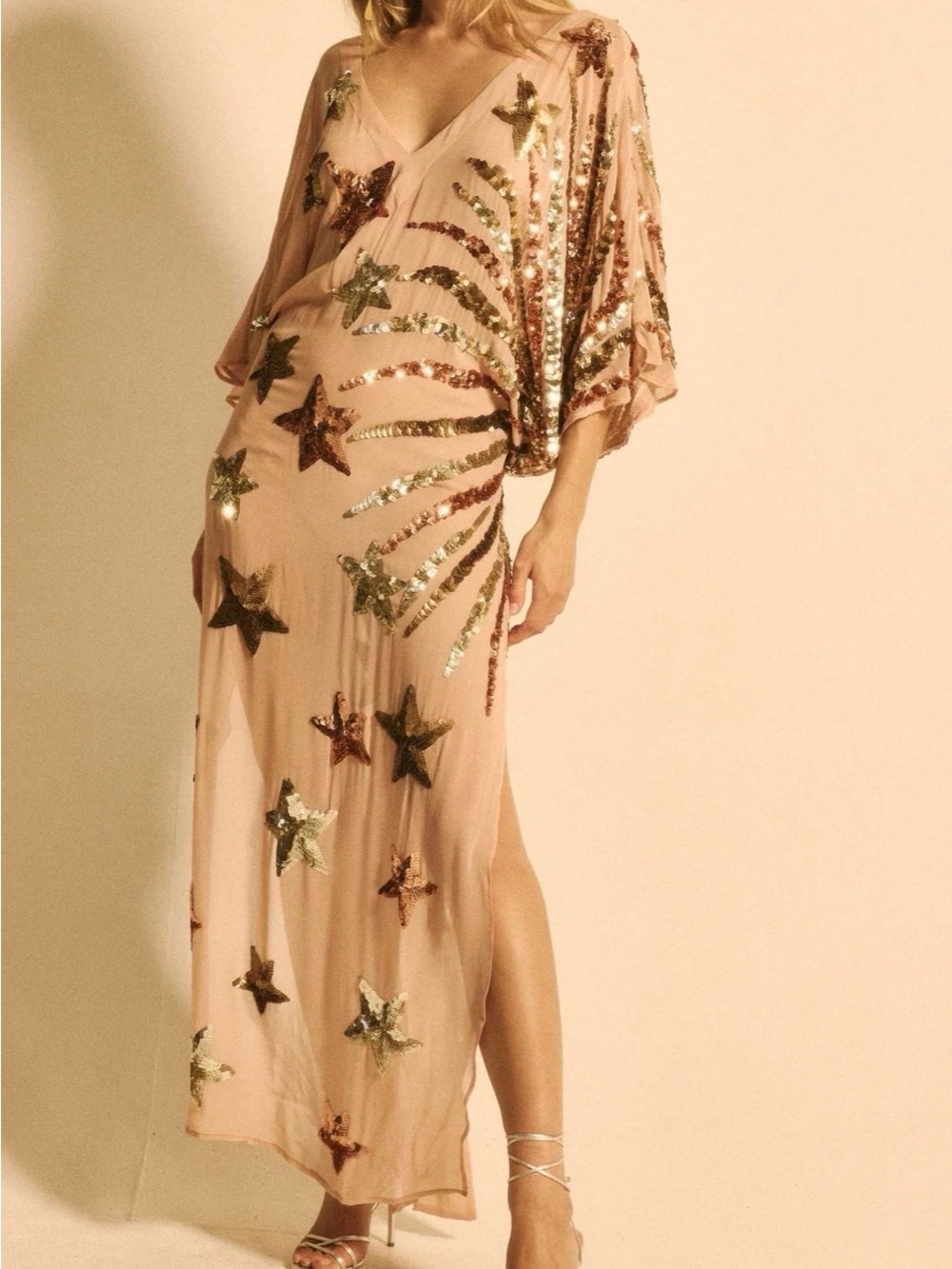 Jen's Pirate Booty Blush Maxi Dress with Gold & Copper Sequin Stars